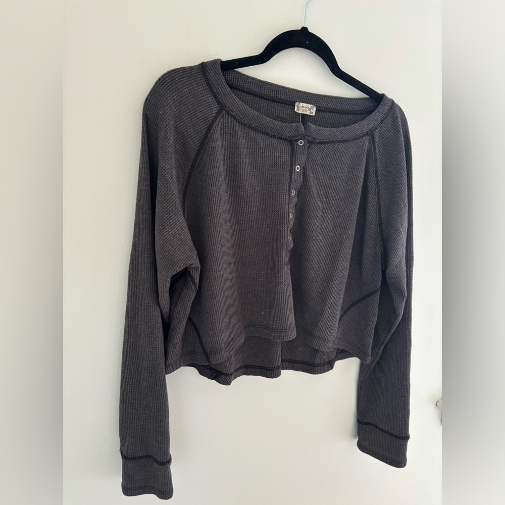 Free People Early Night Sweater in Charcoal NWT - Picture 2 of 4